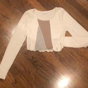 Long sleeve ribbed tee. Shoulder to hem 13 inch measurement. Never worn.